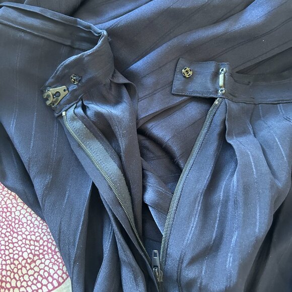 Soo Yung Lee 100% Silk Matching Matching Jacket and Skirt Set Navy Blue Size 14 - Picture 8 of 15